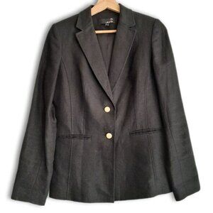 LAURA / 100% Linen Fabric Classic Blazer Jacket Button Front Neutral Black Sz 4